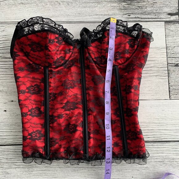 Coquette Corset Top Red Satin Black Lace Bustier Lingerie - Picture 8 of 8